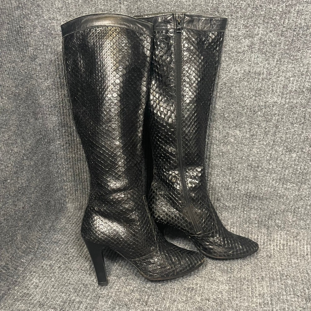 Vintage‎ Margaret Jerrold Handmade Genuine Snakeskin Boots 8M Black Spain Knee
